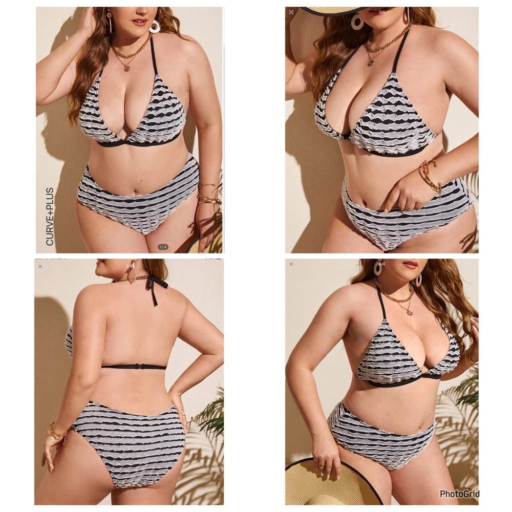 Shein 4XL plus size color block halter triangle high waisted bikini swimsuit NEW